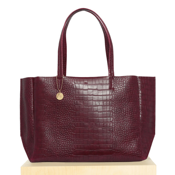 Large Tote – Burgundy Croc Effect