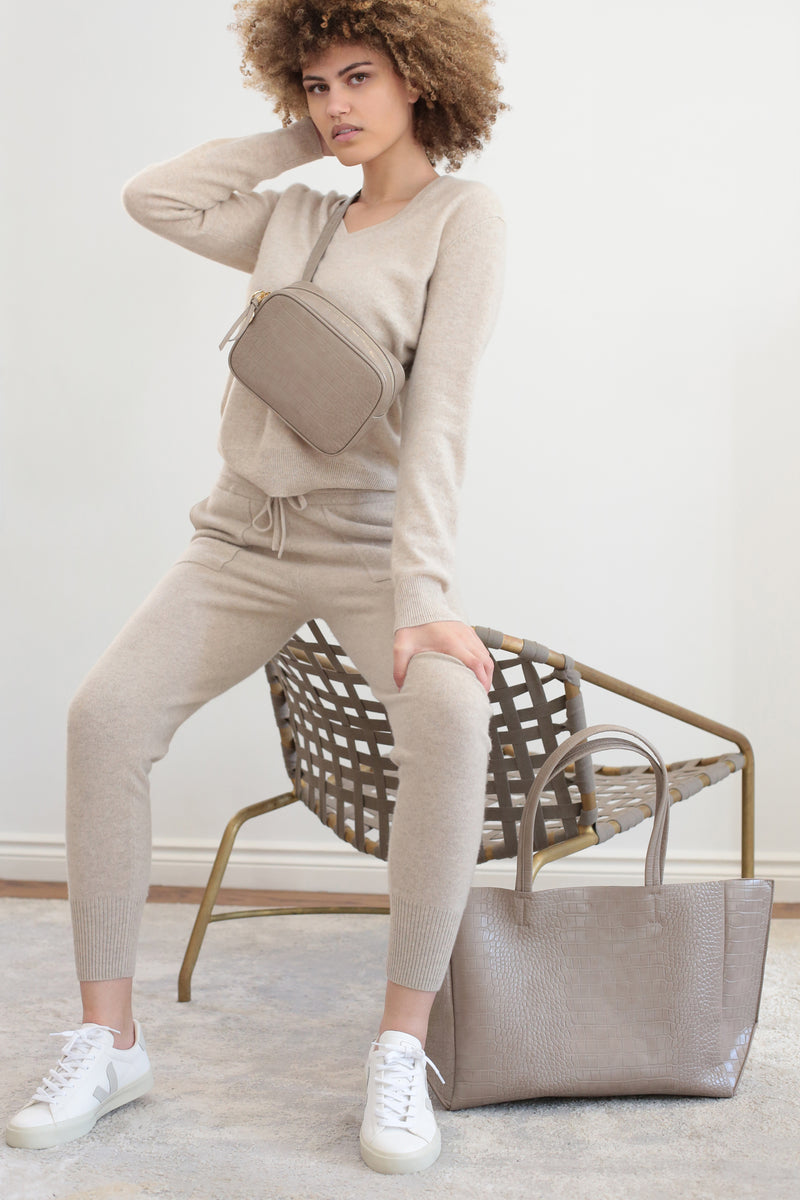 Large Tote - Taupe Croc