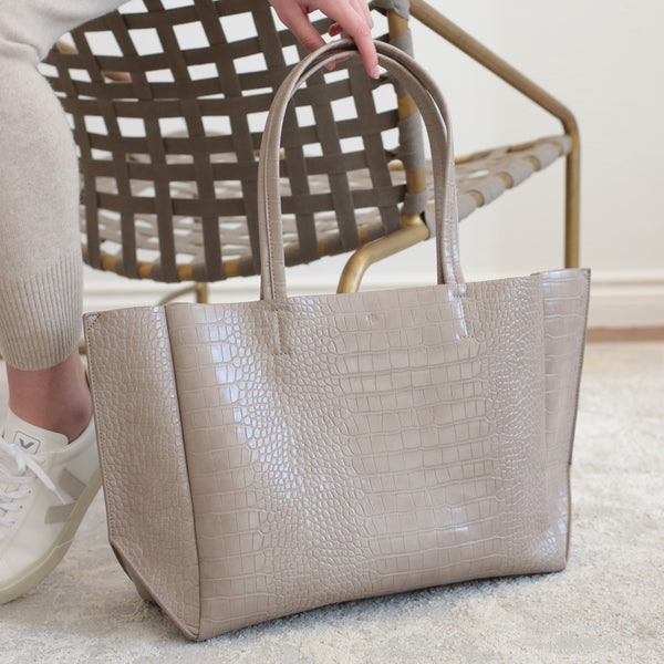 Large Tote - Taupe Croc