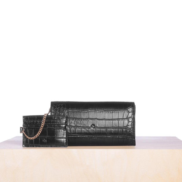 Two in One Wallet - Black Croc