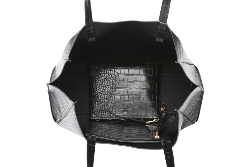 Large Tote – Black Croc Effect