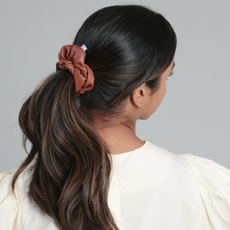 Vegan Leather Scrunchie - Caramel
