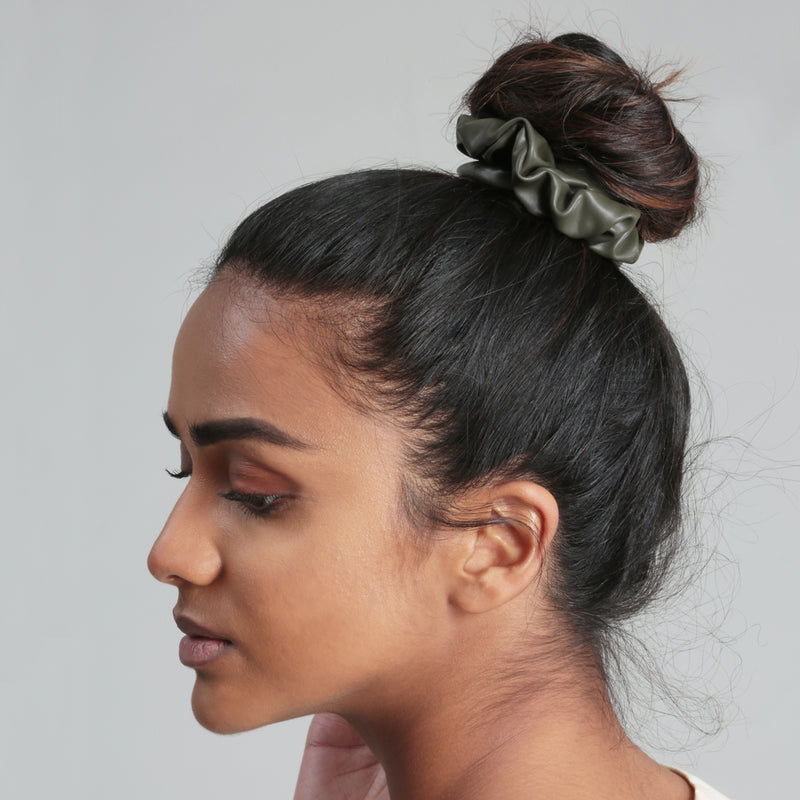 Vegan Leather Scrunchie - Khaki