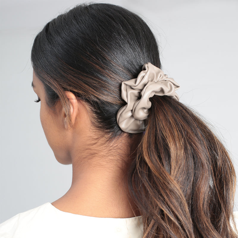 Vegan Leather Scrunchie - Taupe