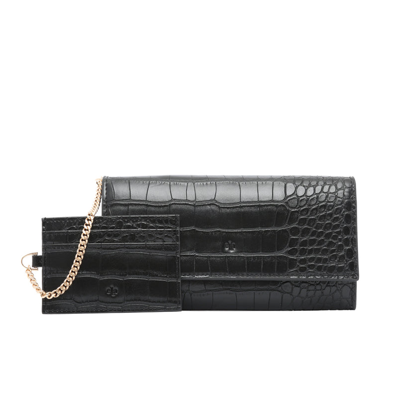 Two in One Wallet - Black Croc