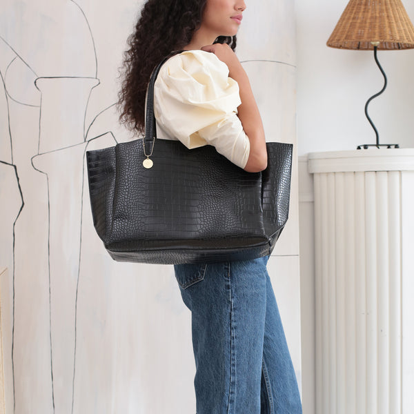 Large Tote – Black Croc Effect