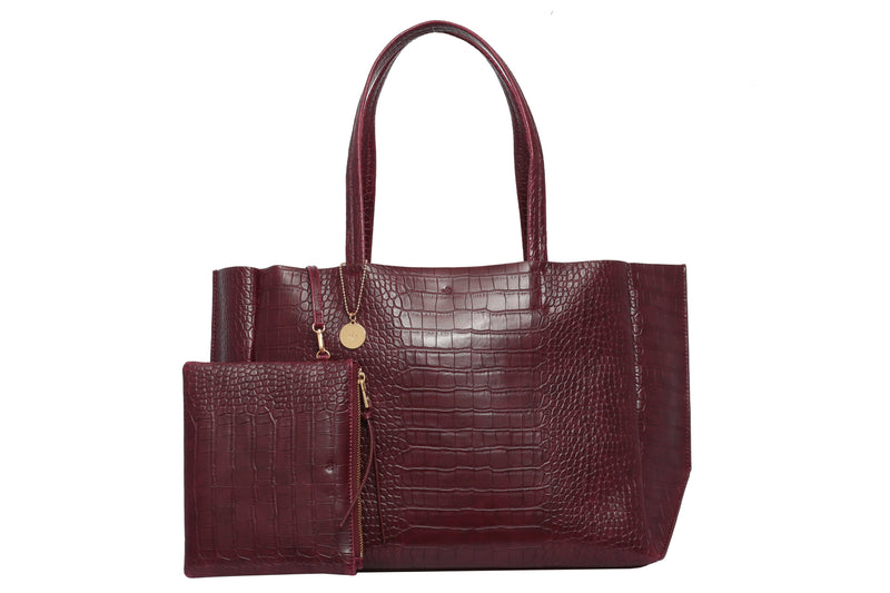 Large Tote – Burgundy Croc Effect