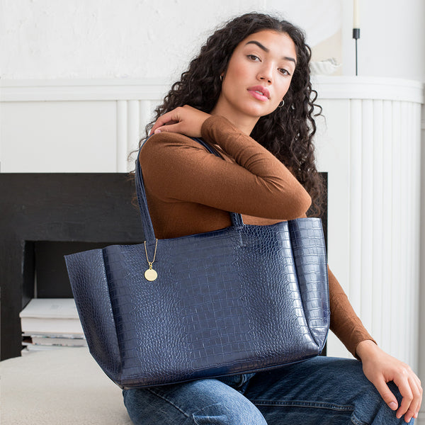 Large Tote – Navy Croc Effect